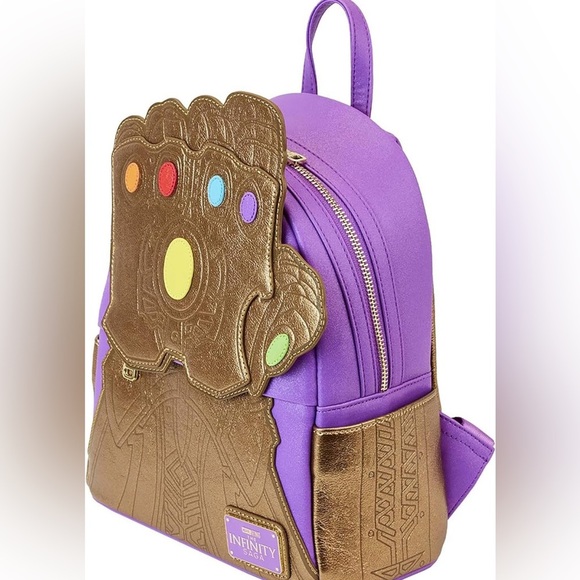 NWT Marvel Metallic Thanos Gauntlet Loungefly Mini Backpack - Picture 2 of 5